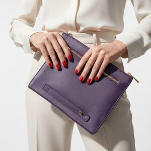 DANIER PURPLE LEATHER CLUTCH WALLET GOLD HARDWARE WOMAN